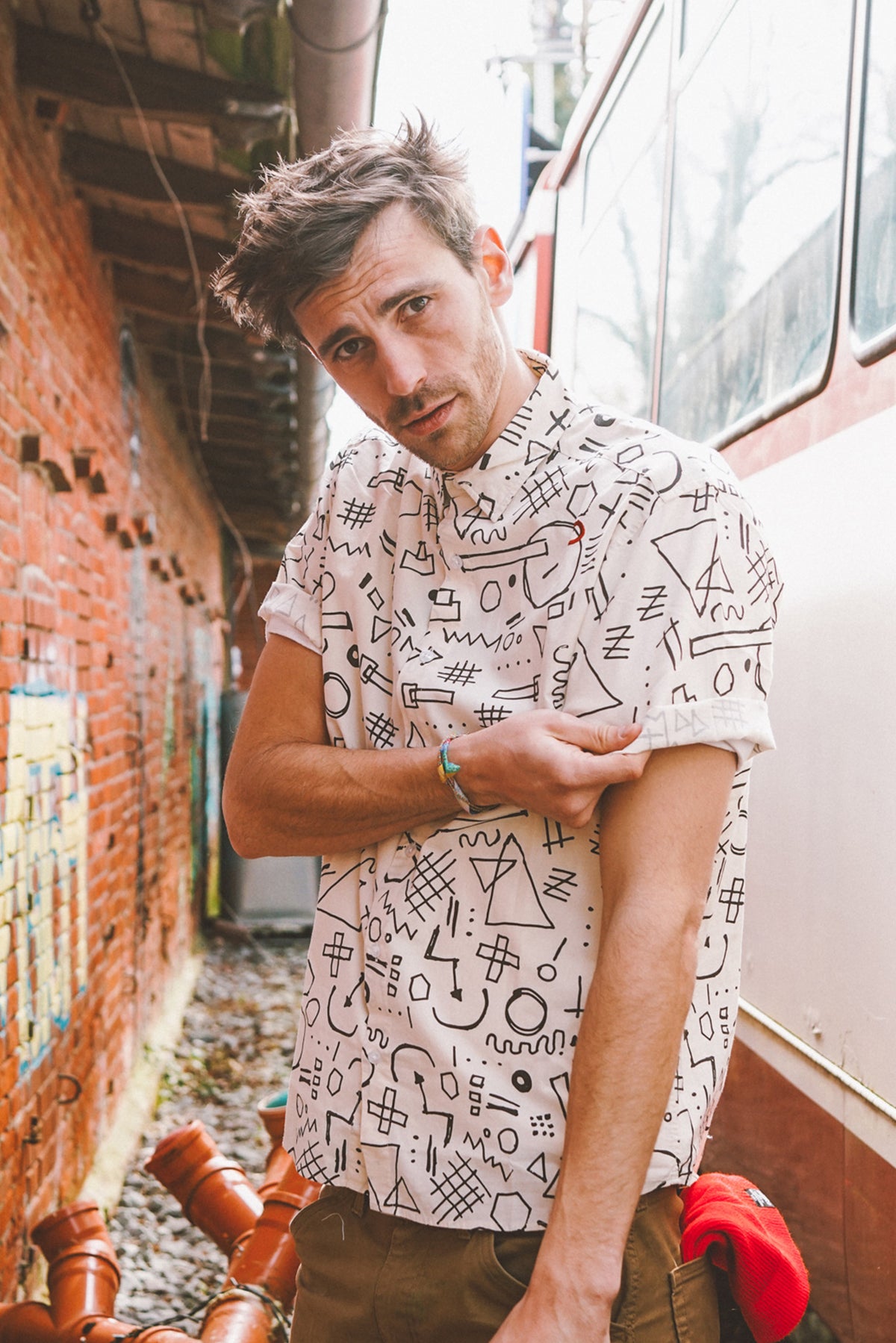 Shortsleeved Shirt White Custom Pattern